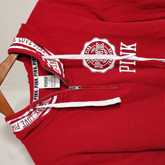 Victoria's Secret Red Relaxed Hoodie with White Accents - Picture 4 of 7